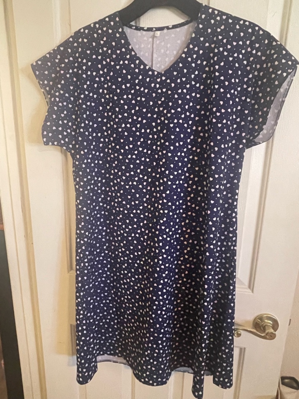 Navy Blue Confetti, Heart Print V-Neck Pop Over Comfy Dress Size Large
